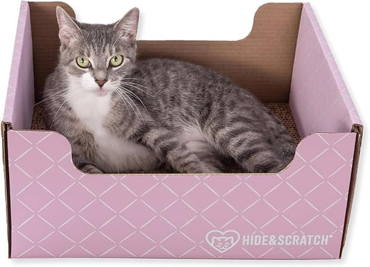HIDE & SCRATCH Cardboard Cat Scratcher; Cat Scratcher Box and Bed with Refillable Double-Sided Cardboard Scratch Pad for Indoor Cats