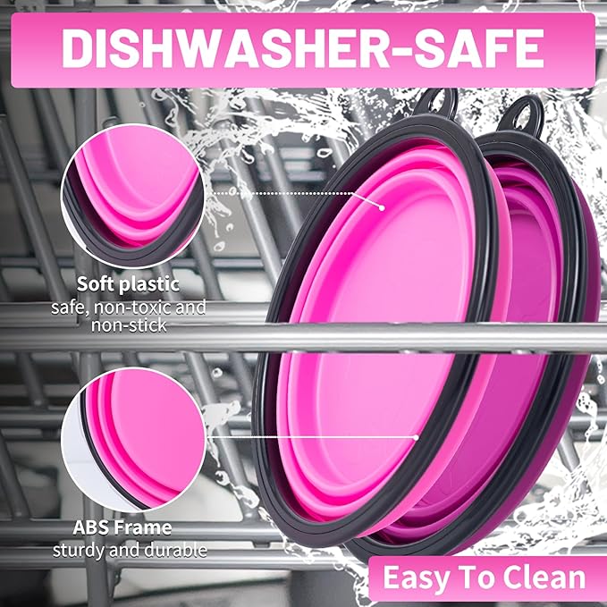 SLSON Dog Bowls Pet Collapsible Bowl with Cover Lids,2 Pack Dog Travel Bowls Portable Foldable Cat Water Dish Bowl for Pets Walking Parking Camping (Pink and Purple, Medium)