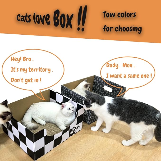Extra Large Cat Scratch Box Cardboard Cats Scratcher with Bigger Space Double-Sided Scratching Boxes Refillable Pad Easy to Clean Scratchers for Indoor Cats (3 pcs Pads)