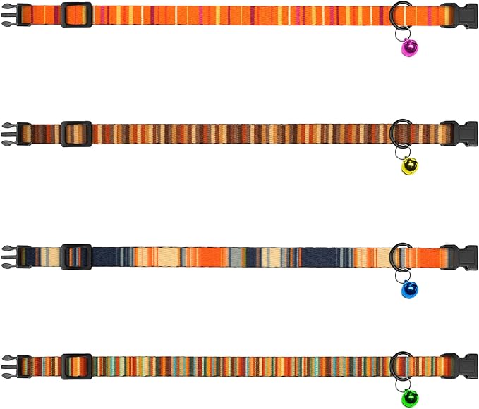 4PCS Breakaway Cat Collars with Bell - Cute Soft Adjustable Safety Kitten Collars 4-Pack - Nylon Pet Collars Nature Tribal Striped Floral Space Aztec Flowers Print (Striped)