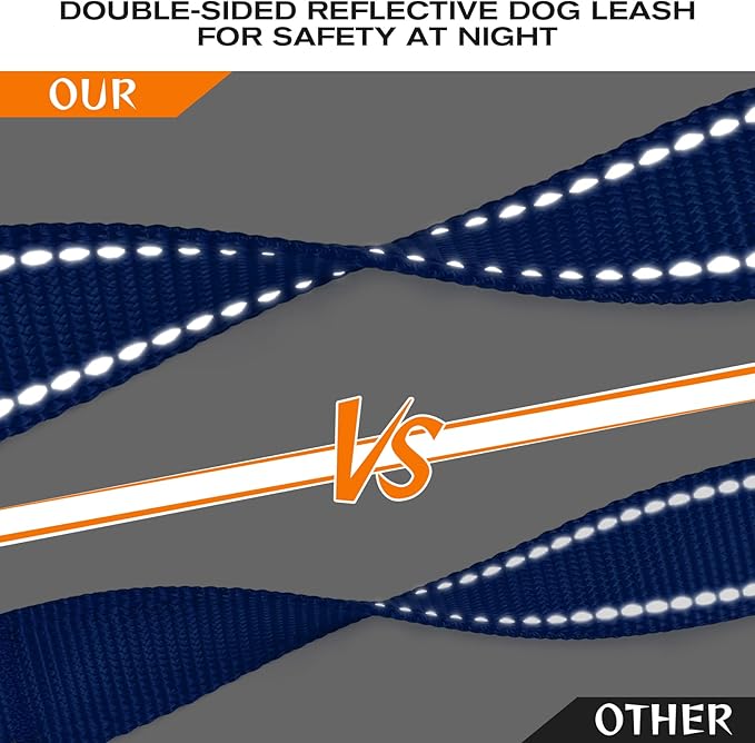 Joytale Dog Leash Heavy Duty for Large Dogs That Pull, Double Handle for Traffic Control, Double-Sided Reflective Leashes for Large Medium Dogs Night Safety, 6FT, Royal Blue