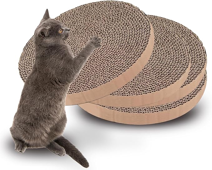Extra Large Round Cat Scratcher Refill Pads - 15.7 Inch Diameter, 1 Inch Thick, Cardboard Scratching Board Replacement for Cats, 4 Pack
