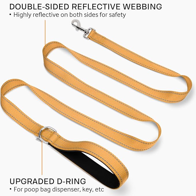 Joytale Double-Sided Reflective Dog Leash, 6 FT/5 FT/4 FT, Padded Handle Nylon Heavy Duty Leashes for Medium & Large Dogs Walking, Khaki, 6FT