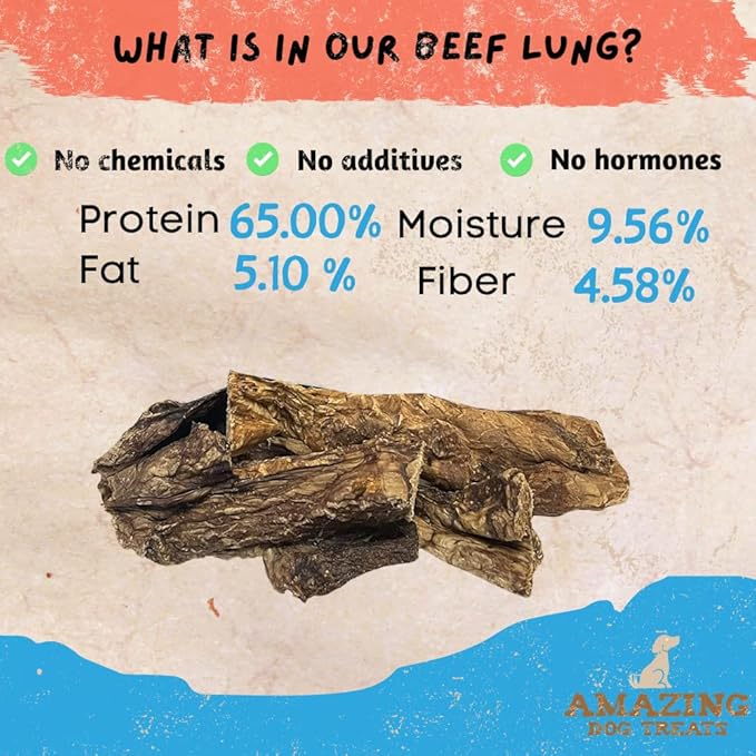 Amazing Dog Treats - Mega Thick Beef Lung Jerky Rewards | 100% Natural, High-Protein, Low-Fat, Grain-Free | (10 Pc/Pk)