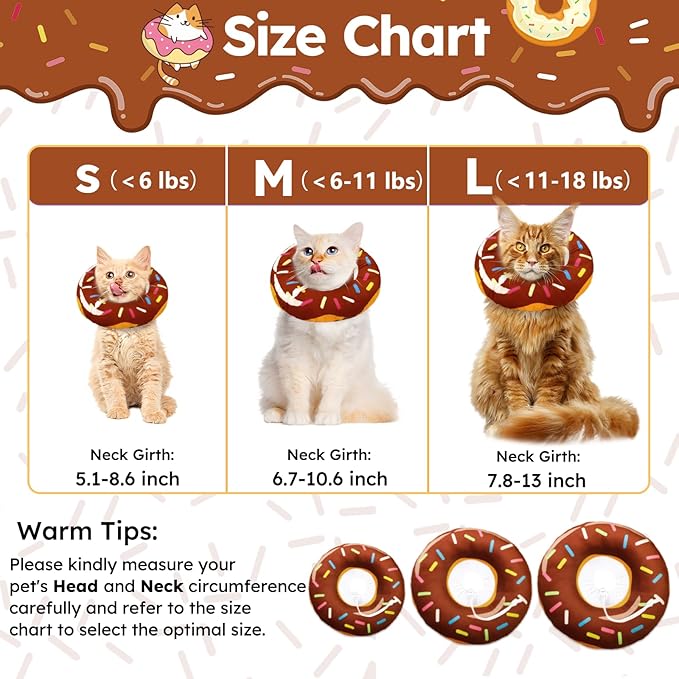 Cat Cone Collar Soft, Cat Recovery Collar for Wound Healing Cute Cat Donut Adjustable Cat Cones to Stop Licking Comfortable Lightweight Neck Elizabethan Collars for Cats Kittens After Surgery