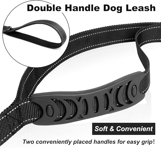 Heavy Duty Dog Leash, Laqibak Double-Sided Reflective Double Handle Dog Leash - Double-Layer Thickening, Lockable Safety Carabiner Design, 6 FT Perfect for Medium & Large Dogs Joyful Strolls, Black