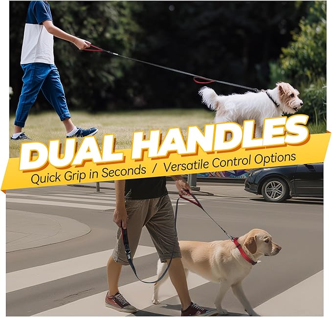 VIVAGLORY Twingrip Dog Leash, Double Handle Dog Leash for Training & Walking with Traffic Handle & 2 Loop, Traffic Control Reflective Heavy Duty for Puppy Pet, 6ft x 1/2in, Black