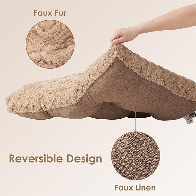 EHEYCIGA Reversible Dog Crate Bed Washable, Comfort Fluffy Plush Dog Kennel Pad Medium Size Dogs and Cats, Deluxe Machine Washable Pet Sleeping Mats, 29" x 21"x 3", Camel