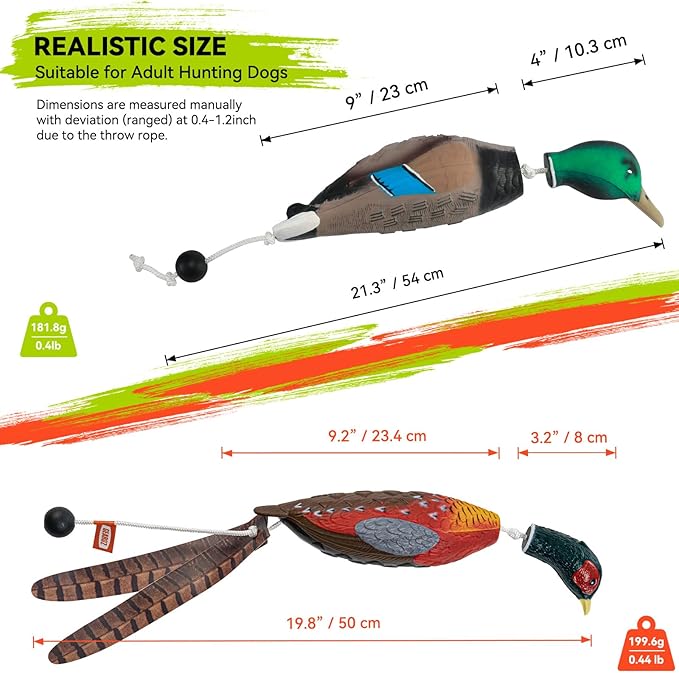 Duck/Pheasant Dummy, Mimics Dead Duck/Pheasant Bumper for Gun Dog Training Scent Waterfowl Hunting Retriever, Outdoor Mallard Retrieval Interactive Train Toys, Floating & Durable