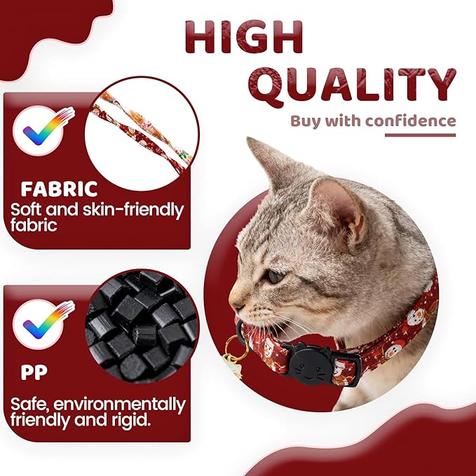 Elegant little tail 2 Pack Cat Collar- Christmas Cat Collars Breakaway with Bell Pendant Wedding Kitten Boy Girl Safety Adjustable 7-12 Inch Collar for Small Cats Puppy