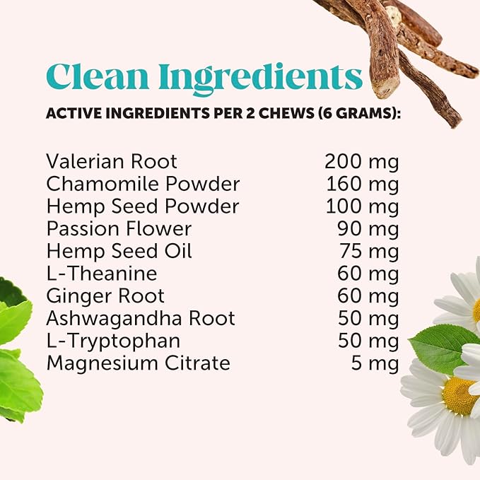 Natural Hemp Calming Chews for Dogs - Calming Aid Supplement for Occasional Anxiousness with Valerian Root, Chamomile, + Magnesium - Stress, Separation & Thunder Support - (Chicken, 180 Count)