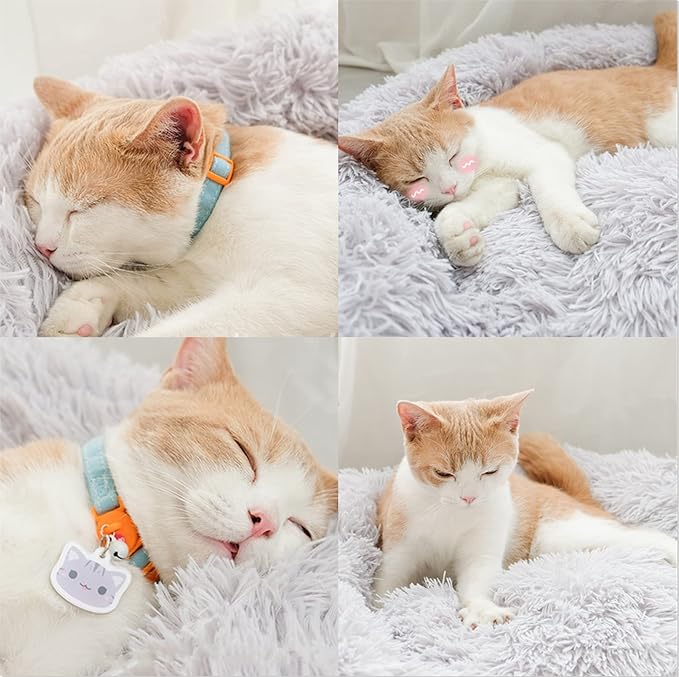 Gavenia Cat Beds for Indoor Cats,20’’x20’’ Washable Donut Bed,Soft Plush Pet Cushion,Waterproof Bottom Fluffy Dog and Cat Calming and Self-Warming Bed for Sleep Improvement,Grey