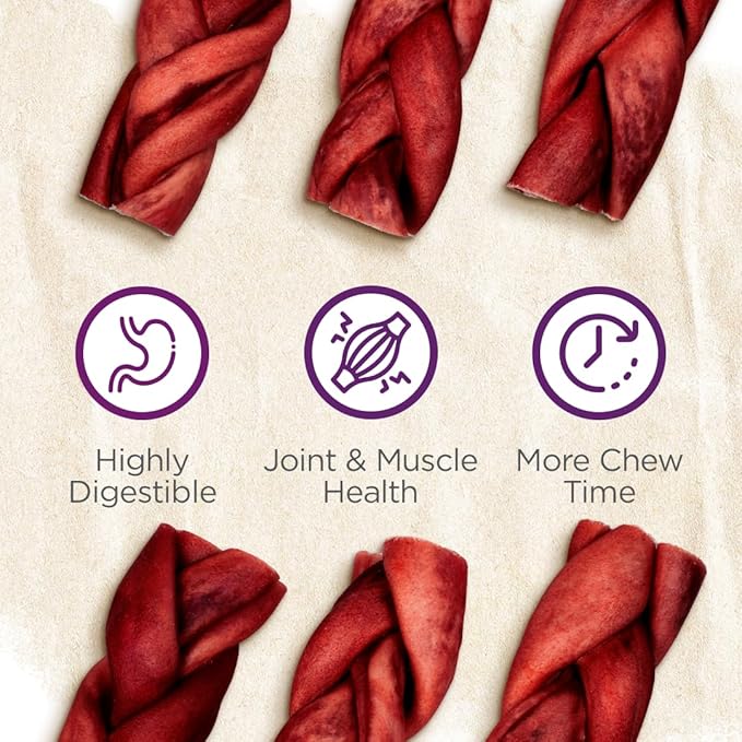 Natural Farm Odor-Free Super Braided Collagen Dog Chews (12-Inch, 5-Pack) First Ever Real Bull Sticks Alternative: 100% Natural Angus Hide Collagen Treats - More Protein, More Chew Time for All Dogs