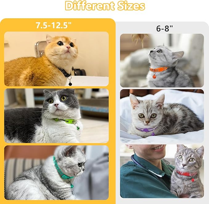 Taglory Reflective Cat Collar Breakaway with Bells, 2 Pack Girl Boy Pet Cat Collar Adjustable 7.5-12.5 Inch, Orange