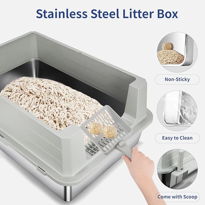 Extra Large Stainless Steel Litter Box with Lid, 28"L x 20"W x 17"H XXXL Enclosed Metal Cat Litter Box with Litter Scoop & Foot Pedal, Odor Control,Easy Cleaning for Big Cats, Multiple Cats