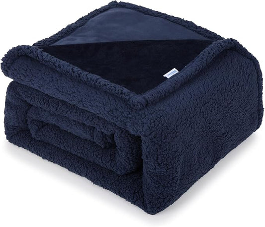 Waterproof Dog Blanket for Large Dogs - Reversible Washable Pet Blanket, Soft Sherpa Fleece Furniture Protector, Cat Throw Bed Couch, Navy,50"x60"