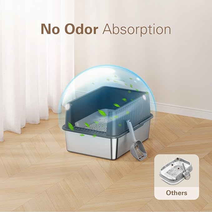 Zarler Stainless Steel Litter Box for Kittens, Small Cat Litter Boxes 17" L x 13" W x 11.8" H, Metal Kitty Litter Box with High Sides, White (Non-Sticky, Easy to Clean, Anti-Urine Leakage)