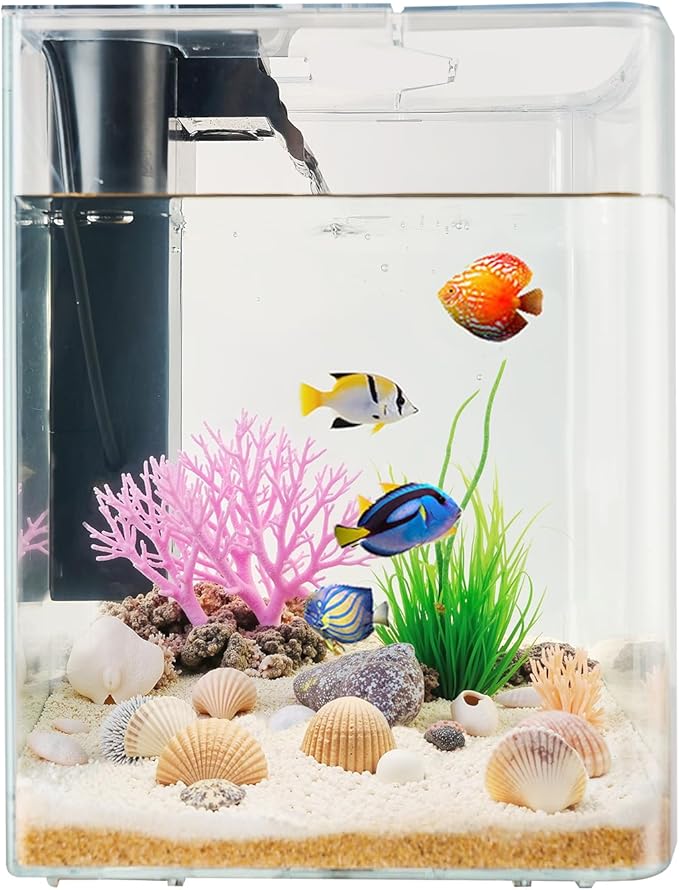 VEVOR Fish Tank Aquarium, 2 Gallon Arch Ultra-Clear GPPS Starter Smart Tank Adjustable 3 Color Lighting, Self Cleaning System Fishbowl for Freshwater & Saltwater Fish Home, Office, or Pet Use