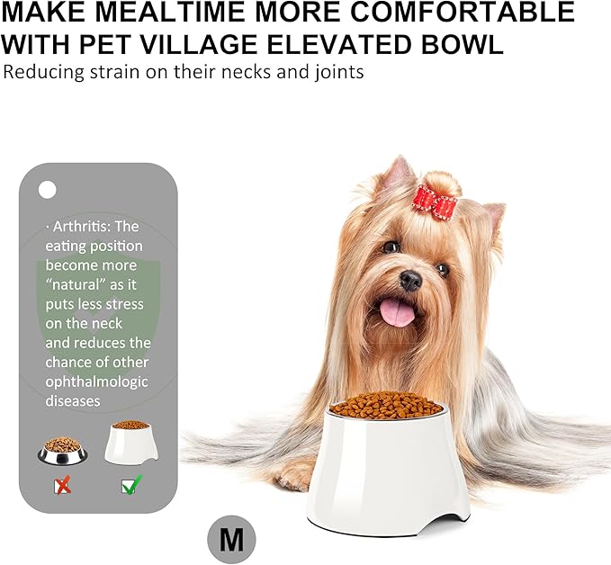 Dog Bowls,Cone Friendly Non Slip Single Dog Bowl with Stainless Steel Inner, Raised Bowls for Small Dogs Spaniel Dogs Long Ear, High Capacity, M/2 Cup White
