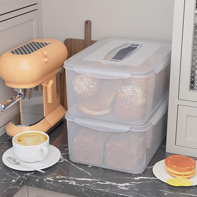 6 Packs Large Plastic Airtight Rectangular Food Storage Container, 15L/33 Lbs, Kitchen Pantry Dry Food Cat/Dog Food Storage Containers Set, Proof Dough Containers, Bread Box