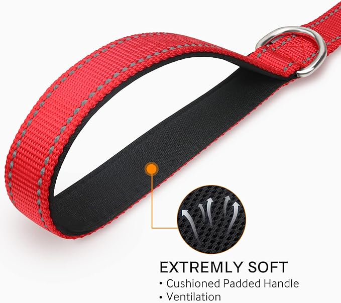 Joytale Double-Sided Reflective Dog Leash, 6 FT/5 FT/4 FT, Padded Handle Nylon Heavy Duty Leashes for Medium & Large Dogs Walking, Red, 5FT