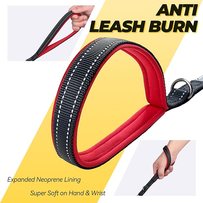 VIVAGLORY Twingrip Dog Leash, Double Handle Dog Leash for Training & Walking with Traffic Handle & 2 Loop, Traffic Control Reflective Heavy Duty for Puppy Pet, 5ft x 1/2in, Black