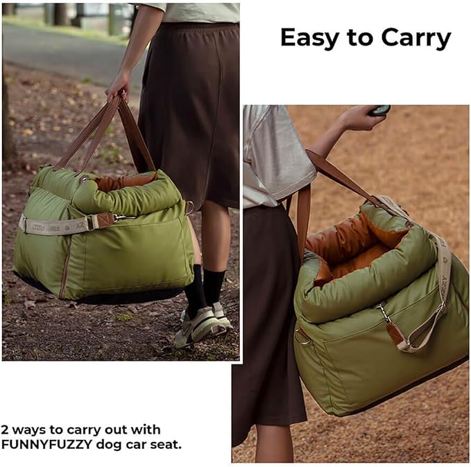 FUNNYFUZZY Dog Car Seat for Medium Sized Dogs, Waterproof 3 in 1 Soft Leather Dog Car Bed for Travel and Home,Portable and Safety,Fits Pets Up to 35 lbs(Green)