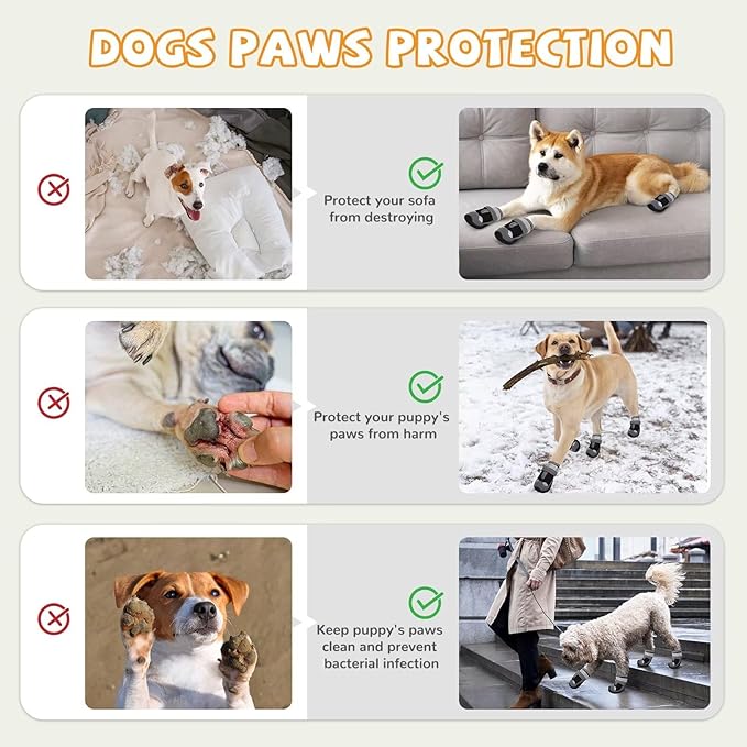 Dog Shoes for Hot Pavement,Dog Boots & Paw Protectors for Large Medium Size Dogs to Prevent Licking,Dog Booties with Reflective for Outdoor,Hiking,Hardwood Floors,Winter Snow(Black Grey,Size8)