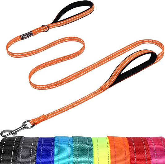 VIVAGLORY Twingrip Dog Leash, Double Handle Dog Leash for Training & Walking with Traffic Handle & 2 Loop, Traffic Control Reflective Heavy Duty for Puppy Pet, 5ft x 1/2in, Orange