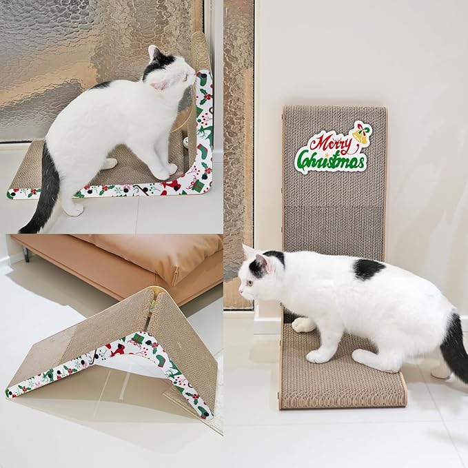 Cardboard Cat Scratcher, 23.6 Inch L Shaped Vertical Cat Scratching Board, Wall-Mount Cat Scratchers for Indoor Cats (Colorful, 6pcs)
