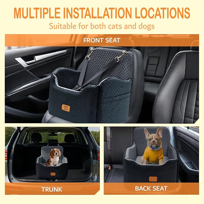 Memory Foam Dog Booster Seat Under 35 lbs, Medium Dog Car Seat, Comfortable Hi-Density Sponge Car Bed for Small/Medium Pets,Detachable and Washable Pet Travel Bed with 2 Adjustable Safety Belt