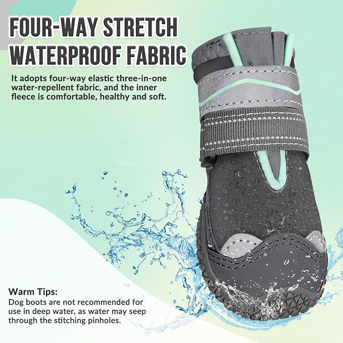 SlowTon Dog Shoes for Large Small Medium Dogs - Waterproof Dog Boots for Summer Hot Pavement, Paw Protector for Outdoor Walking Winter Snow, Anti-Slip Rubber Dog Booties for Hardwood Floor (Grey, 5)