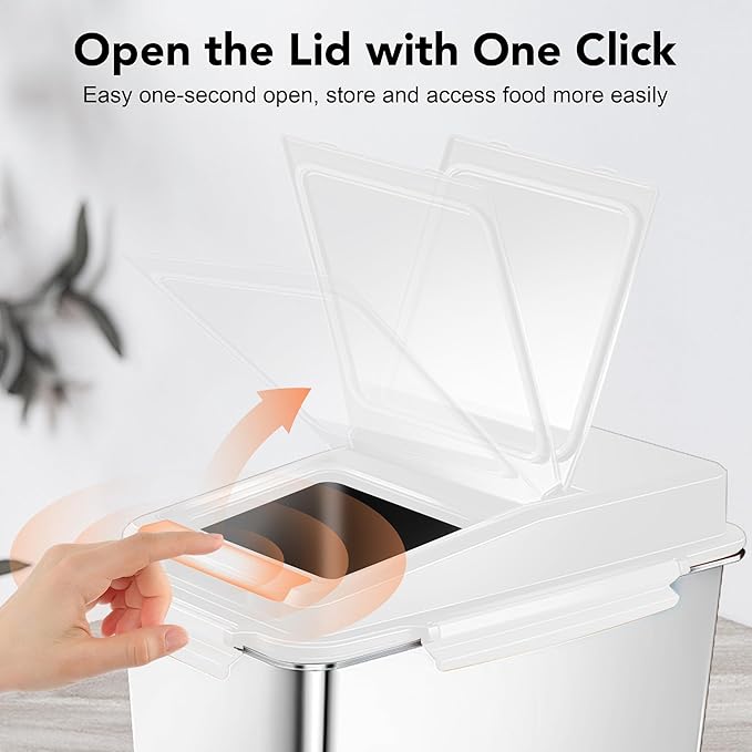 Dog Food Storage Container Stainless Steel with Scoop, 16 LB /11 LB Airtight Pet Metal Food Storage Bin, Cat Food Container for Dry Dog, Cat Food, Bird Seed, Keep Food Fresh, White