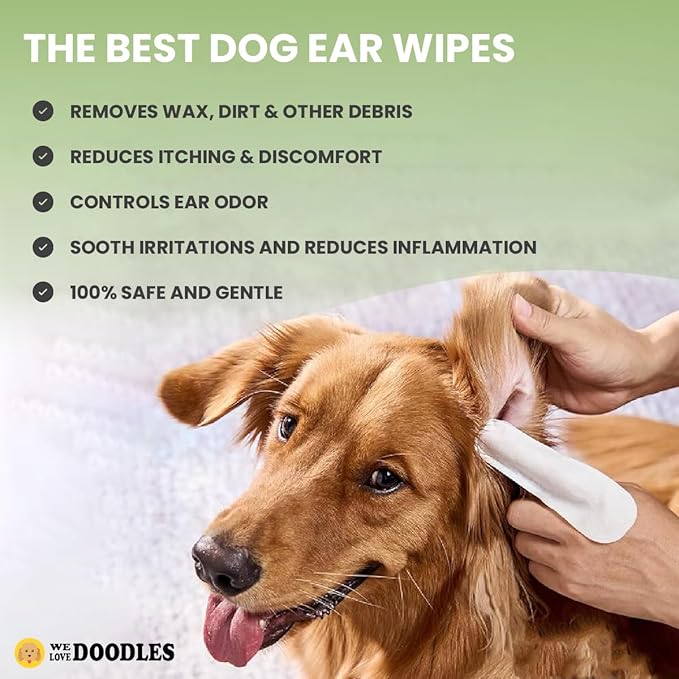 We Love Doodles Dog Ear Wipes - Pre Soaked Finger Ear Wipes for Dogs, Safe & Gentle Ear Cleaner for Dogs, Cleans & Deodorizes, Pet Wipes for Dogs, Dog Cleaning Wipes for Easy Grooming (50 Pieces)