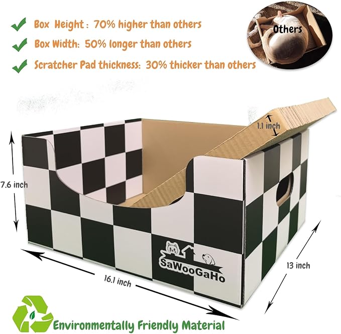 Extra Large Cat Cardboard Scratch with Box Bigger Space Double-Sided Scratching Refillable Pad Scratcher Board Window Handle Design Easy to Clean Scraps Scratched Bed for Indoor Cats