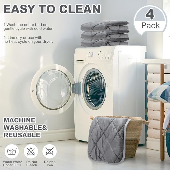 4 Pack Self Heating Cat Pad Self Warming Dog Mat Reflects Body Heat Extra Warm Thermal Pet Pad Washable Dog Cat Bed Crate Bed Mat Blanket(Gray,16 x 16 Inch)