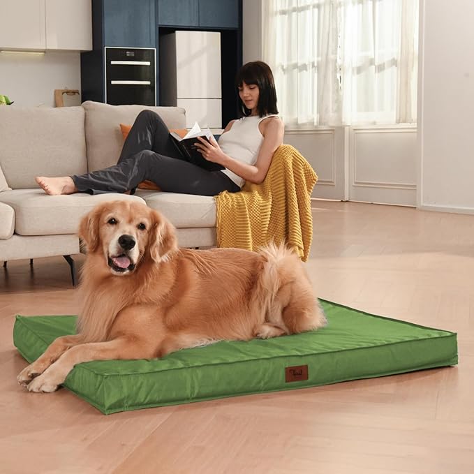 Outdoor Dog Bed for Medium Dogs, Waterproof Dog Crate Mat Orthopedic Egg Crate Foam Pet Bed with Washable Removable Oxford Cover, Light Green