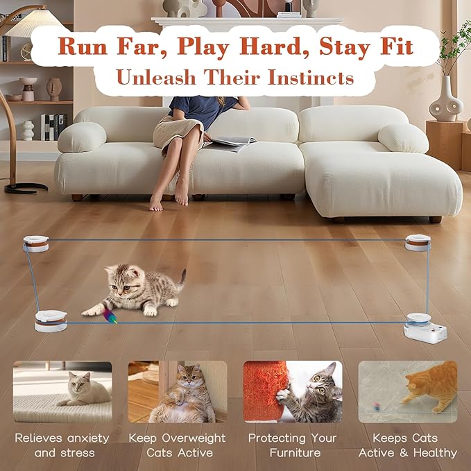 Interactive Cat Toy for Indoor Cats – Automatic Moving & Enrichment Toy for Indoor Cats/Kitten, Auto/Manual Control Cat Treadmill for Exercise & Mental Stimulation, Stimulating Chase Toys (H1K3)