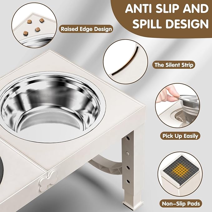 Elevated Dog Bowls Large Breed XIAZ Raised Dogs Bowl Stand Large/Medium Sized Dog 1L Food Water Bowl Stands 5 Heights Adjustable 9/11/12/17in White Pet Feeder Dish Station