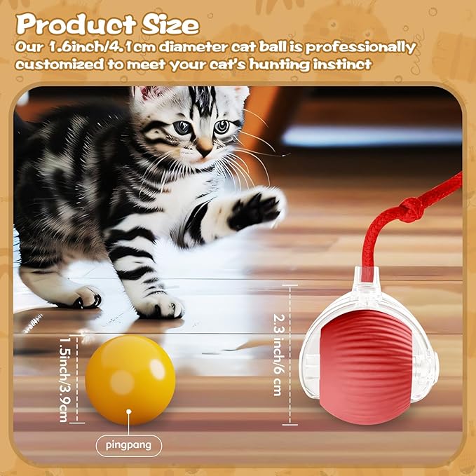 luseyfj Interactive Cat Ball Toys for Indoor Cats, Peppy Pet Ball, 2025 Upgraded Automatic Kitten Toy for Bored Indoor Adult Cat, 360°Smart Rolling Toy (Red)