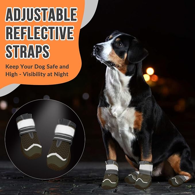 SlowTon Dog Shoes for Large Small Medium Dogs - Breathable Dog Boots for Summer Hot Pavement, Paw Protector for Outdoor Walking Winter Snow, Anti-Slip Rubber Dog Booties for Hardwood Floor (Brown, 7)