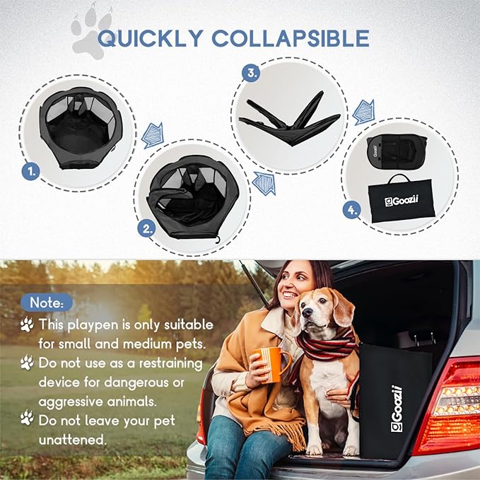 Portable Puppy Playpen Indoor, Small Dog Playpen, Pop Up Kitten Cat Play Pen Tent for Outdoor, Foldable Pet Cage Crate Kennel with Zip Gate Top Cover Bottom for Travel Camping RV Car (Black)