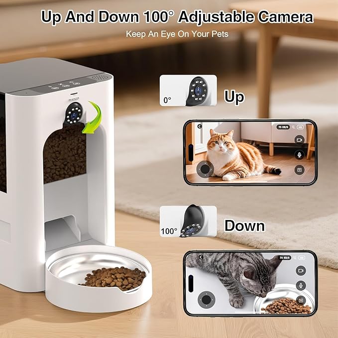 Smart Automatic Cat Feeder with 1080P Camera & Laser Toy, 5G WiFi 5L Pet Feeder for Cats & Dogs, Night Vision, Motion Detection, 2-Way Audio, APP Control, Timed Dry Food Dispenser