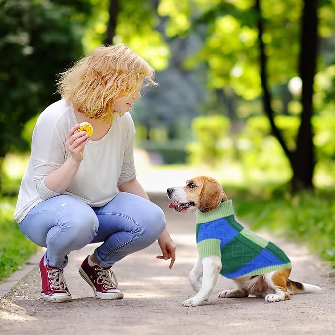 Turtleneck Pet Sweaters for Dogs Boys or Girls,Color Inlay and Moving Needle Pattern Dog Sweater,Pet Clothes,Dog Sweaters,Suitable for Various Breeds Dogs or Sizes(Green Group,M)