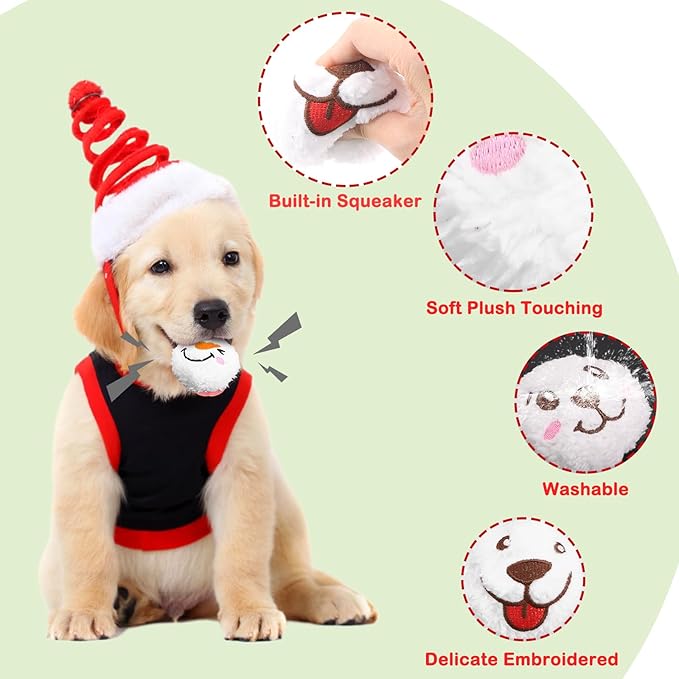 60 Pcs Christmas Dog Toys Squeaky Plush Balls, Soft Puppy Snowball with Dog & Snowman Smile, Christmas Pet Squeaker Fluffy Ball for Interactive Small & Medium Dogs Xmas Toys Party Decorations