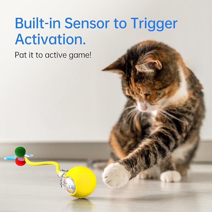 Interactive Cat Toys for Indoor Cats - Pet toys with Speedy Tail 2.0, Christmas Birthday Gift Cat Toys for Bored Indoor Adult Cats, Motion-Activated, 2025 New Upgraded, USB Rechargeable (Yellow)