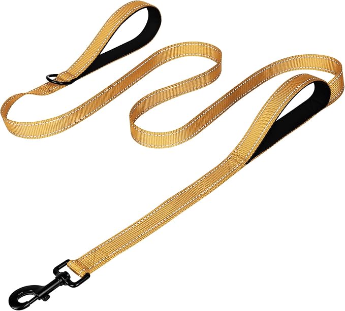 Joytale Dog Leash Heavy Duty for Large Dogs That Pull, Double Handle for Traffic Control, Double-Sided Reflective Leashes for Large Medium Dogs Night Safety, 4FT, Khaki