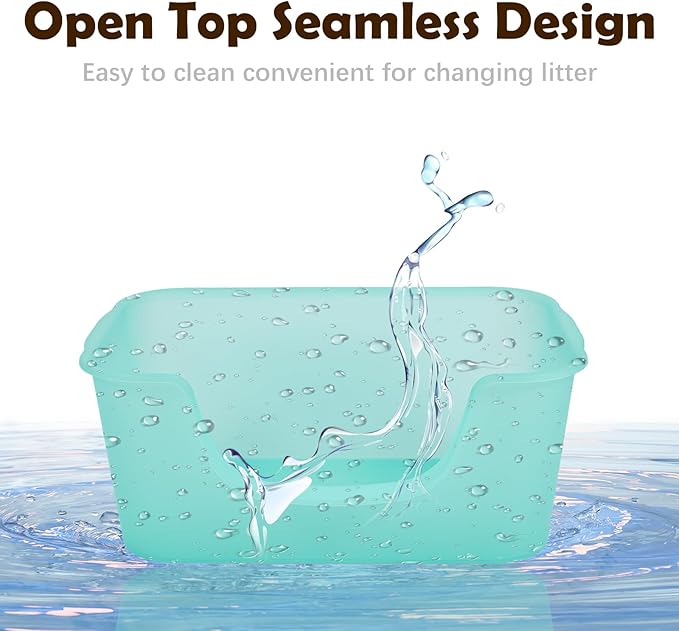 Large Cat Litter Box with High Sides for Indoor Multi Cats,Big Low Entry Cat Litter Pan Kitty Litter Box for Kittens & Senior Cats,Open Top Waterproof Anti-Splashing High Wall Cat Box (Blue)