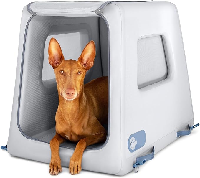 Diggs Enventur Medium Inflatable Travel Dog Crate – Ultra-Light & Portable Dog Crate – Puncture-Resistant, Waterproof, Compact – Safe, Durable for Adventures & Travel - 34" L x 22.5" W x 27" H (Grey)