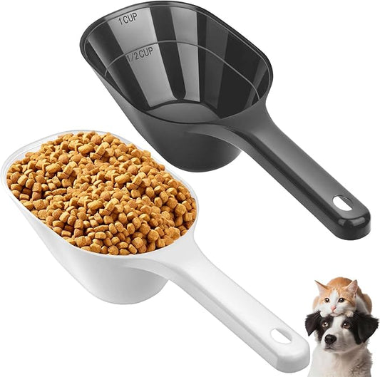 2 Pack Dog Food Scoop, 1 Cup Pet Food Scoop With Measuring Lines (Black and White)